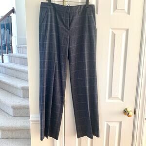 Classiques Entier Slate Navy Grey Wool Wide Leg Pants with Lavender Plaid